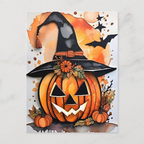 Grinning Pumpkin _ A Whimsical Halloween Delight Postcard
