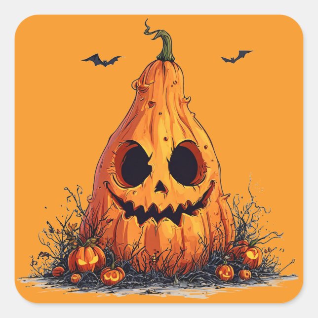 Grinning Pumpkin Ghoulish Face Halloween  Square Sticker (Front)