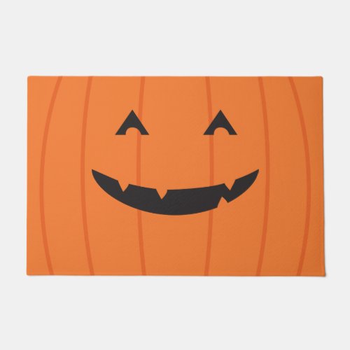 Grinning Pumpkin Jack o Lantern Face Orange Black Doormat