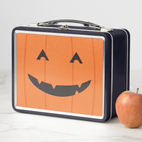 Grinning Pumpkin Jack o Lantern Face Orange Black Metal Lunch Box