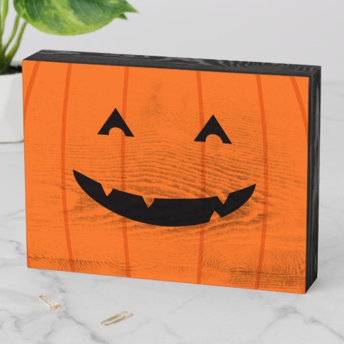 Grinning Pumpkin Jack o Lantern Face Orange Black Wooden Box Sign