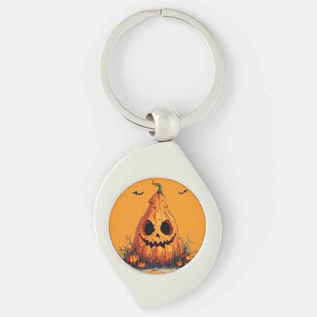Grinning Pumpkin With a Ghoulish Expression Keychain (Front)