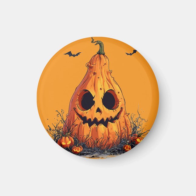 Grinning Pumpkin With a Ghoulish Expression Magnet (Front)