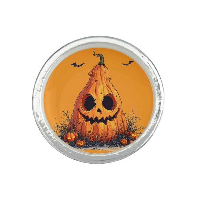 Grinning Pumpkin With a Ghoulish Expression Ring (Front)