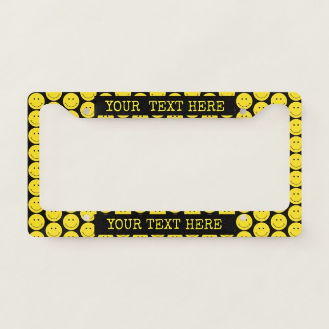 Grinning Yellow Face Black License Plate Frame (Front)