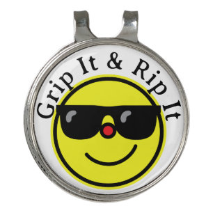 Grip It and Rip It Yellow Happy Face Sunglasses Golf Hat Clip