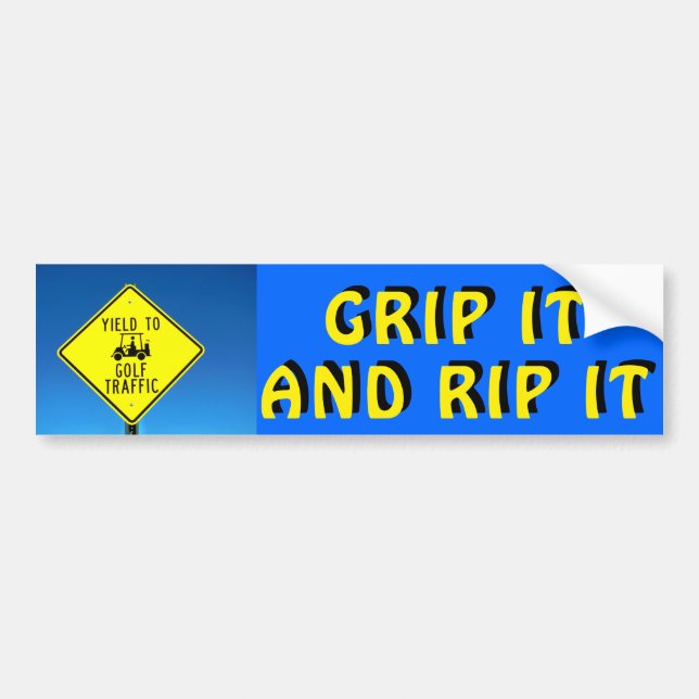 Grip it and Rip Yellow and Black - Golf Cart Bumper Sticker (Front)