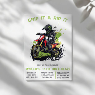 Grip It & Rip It! Motocross, Dirt Bike Birthday  Invitation