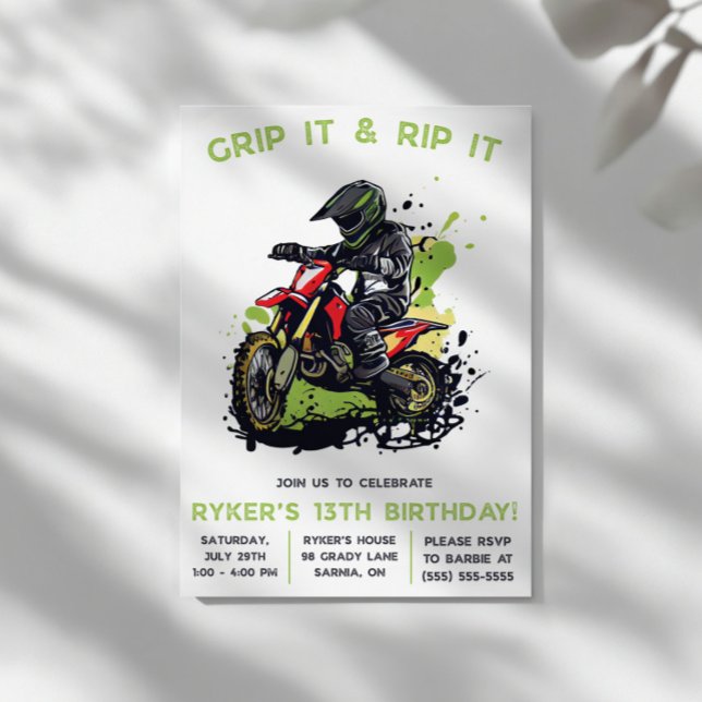Grip It & Rip It! Motocross, Dirt Bike Birthday  Invitation (Creator Uploaded)