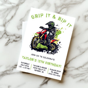 Grip It & Rip It! Motocross, Dirt Bike Birthday  Invitation