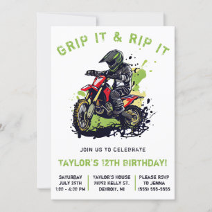 Grip It & Rip It! Motocross, Dirt Bike Birthday Invitation
