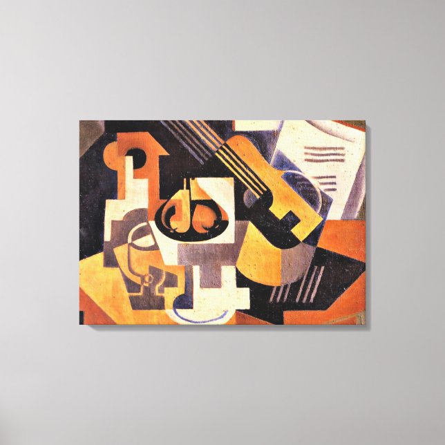 Gris - Guitar and Fruit Dish on a Table Canvas Print (Front)