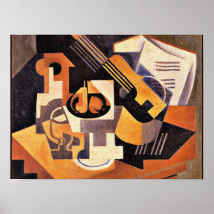 Gris - Guitar and Fruit Dish on a Table Poster