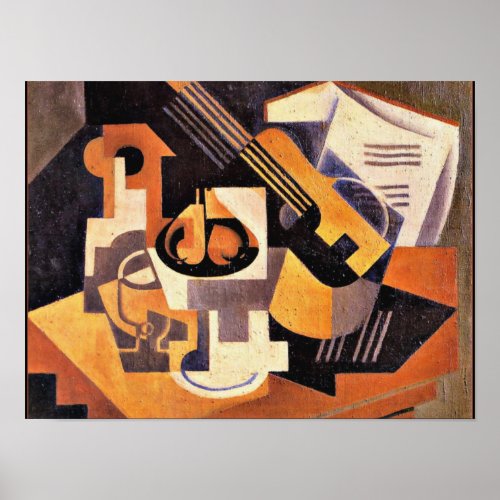 Gris _ Guitar and Fruit Dish on a Table Poster