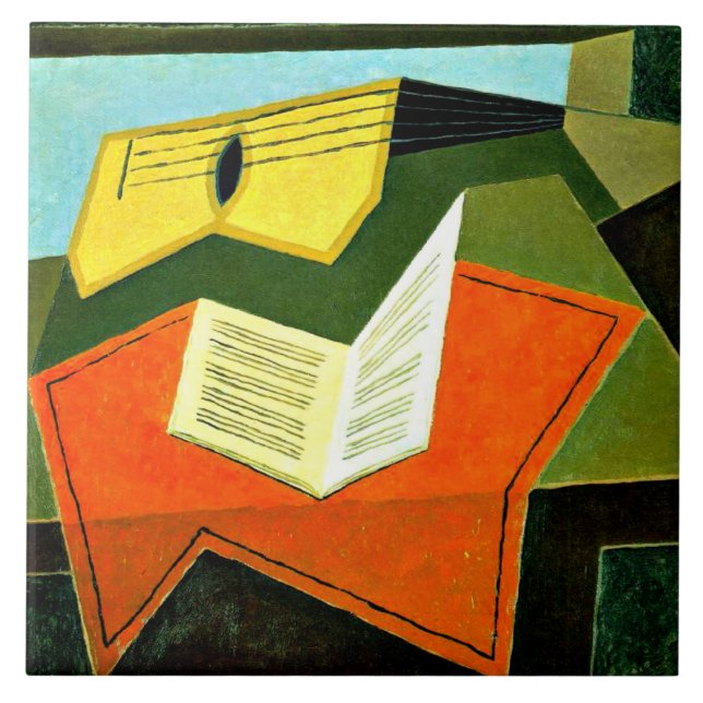 Gris - Guitar and Music Paper Ceramic Tile (Front)