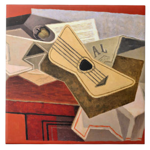 Gris - Guitar and Newspaper Ceramic Tile