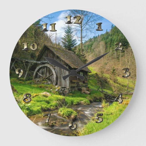 Grist Mill in the Black Forest Large Clock