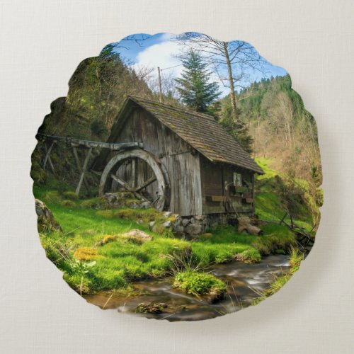 Grist Mill in the Black Forest Round Pillow