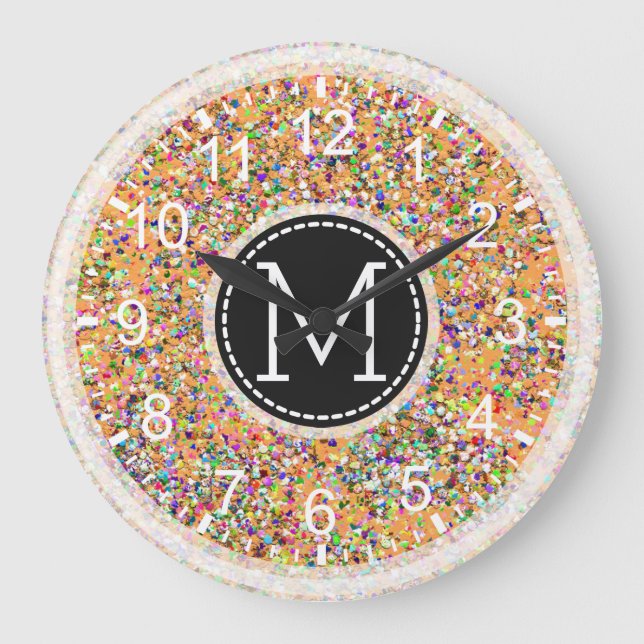 Grit Glitter Multicolor Painting Monogram #2 Large Clock (Front)