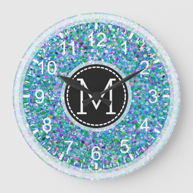 Grit Glitter Multicolor Painting Monogram #4 Large Clock (Front)