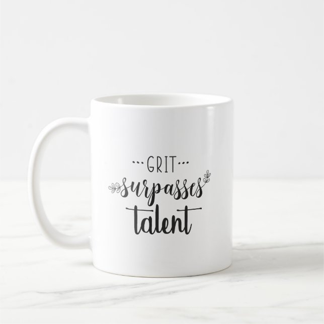 Grit vs Talent - Hustle Success Gym Motivational Coffee Mug (Left)