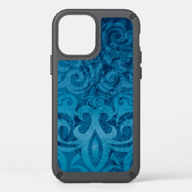Gritty Blue Swirling Damask Pattern Speck iPhone 12 Case (Front)