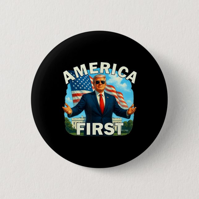 Gritty Bold Retro Political Slogan America First D Button (Front)