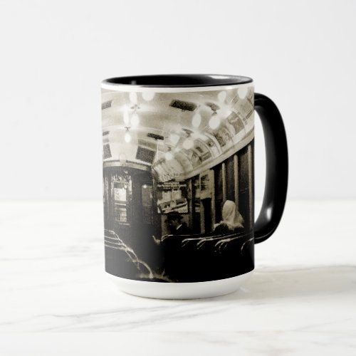 GRITTY CHICAGO SUBWAY WATERCOLOR 1950S SEPIA MUG