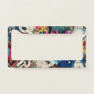 Gritty City Wall Graffiti Pink Blue Black License Plate Frame