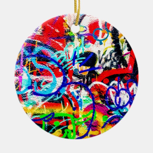 Gritty Crazy Graffiti Ceramic Ornament (Front)