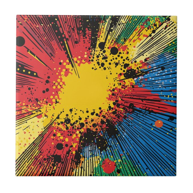 Gritty Graffiti Yellow Blast Speed Line Ceramic Tile (Front)