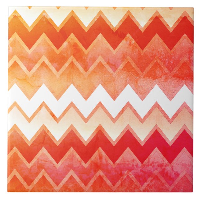 Gritty Orange Chevron Pattern  Ceramic Tile (Front)