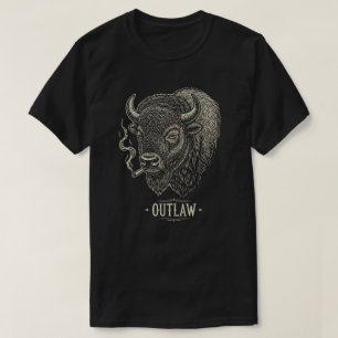 Gritty Smoking Bison Vintage Line Art Portrait T-Shirt