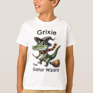Grixie The Gator Wizard Rides Broom Halloween T-Shirt