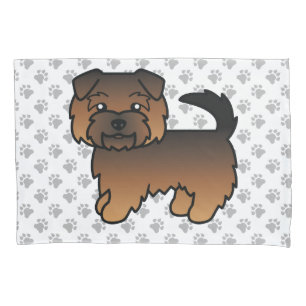 Grizzle Norfolk Terrier Cartoon Dog & Paws Pillow Case