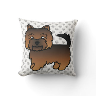 Grizzle Norwich Terrier Cartoon Dog &amp; Paws Throw Pillow