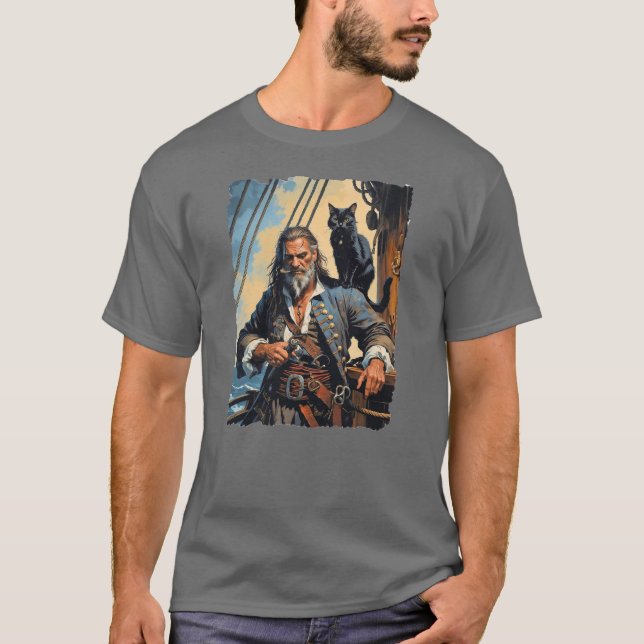 Grizzled old pirate on the deck of his ship. T-Shirt (Front)