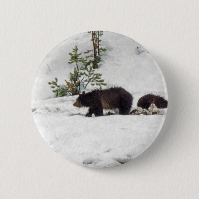 Grizzlies in the Snow Pinback Button (Front)