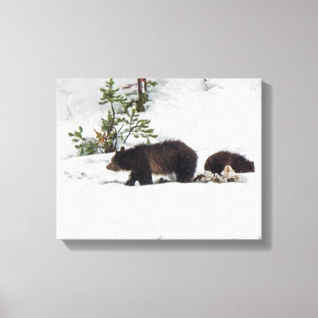 Grizzlies in the Snow Stretched Canvas Print (Front)