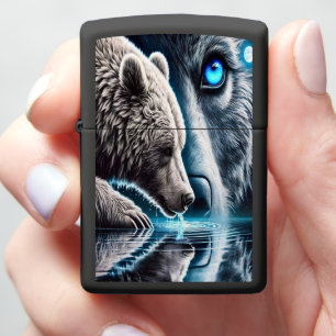 Grizzlies Under a Radiant Moon Zippo Lighter