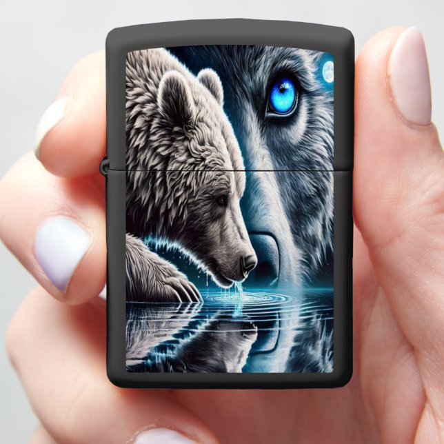 Grizzlies Under a Radiant Moon Zippo Lighter (In Hand)