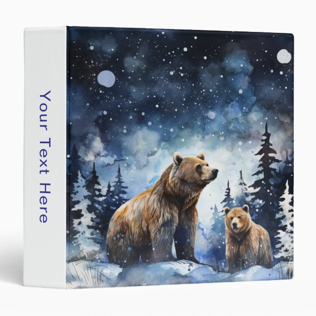 Grizzly Bear and Baby 3 Ring Binder (Front/Spine)