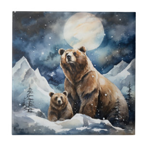 Grizzly Bear and Baby Ceramic Tile