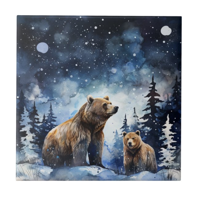 Grizzly Bear and Baby Ceramic Tile (Front)
