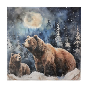 Grizzly Bear and Baby Ceramic Tile