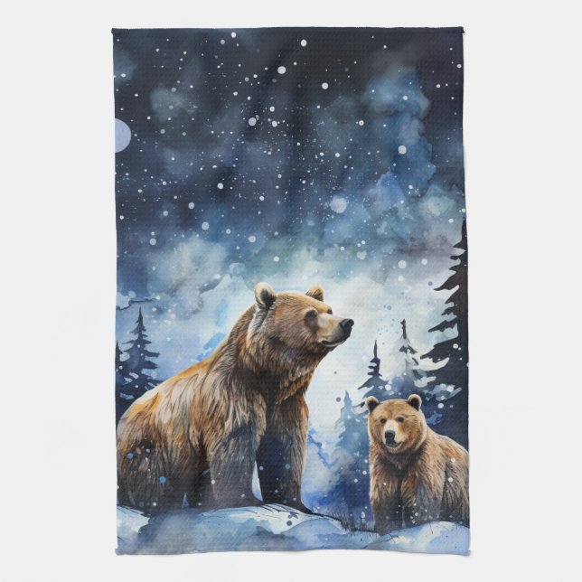 Grizzly Bear and Baby Kitchen Towel (Vertical)