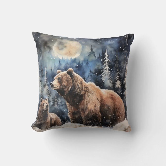 Grizzly Bear and Baby Throw Pillow (Front)