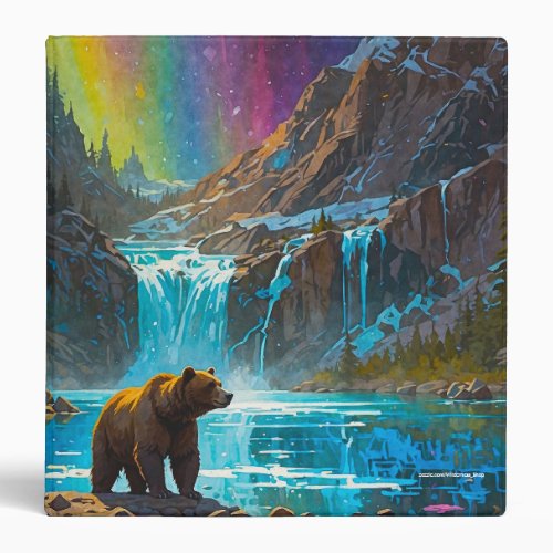 Grizzly Bear and Northern Lights Art 3 Ring Binder