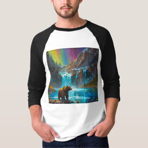 Grizzly Bear and Northern Lights Art T_Shirt