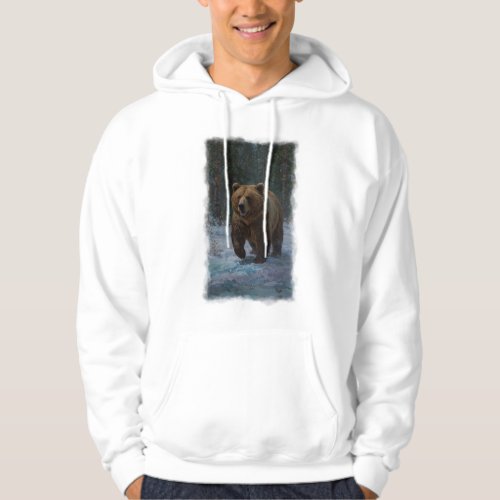 Grizzly Bear and Snowy Trail Wildlife Design Hoodie